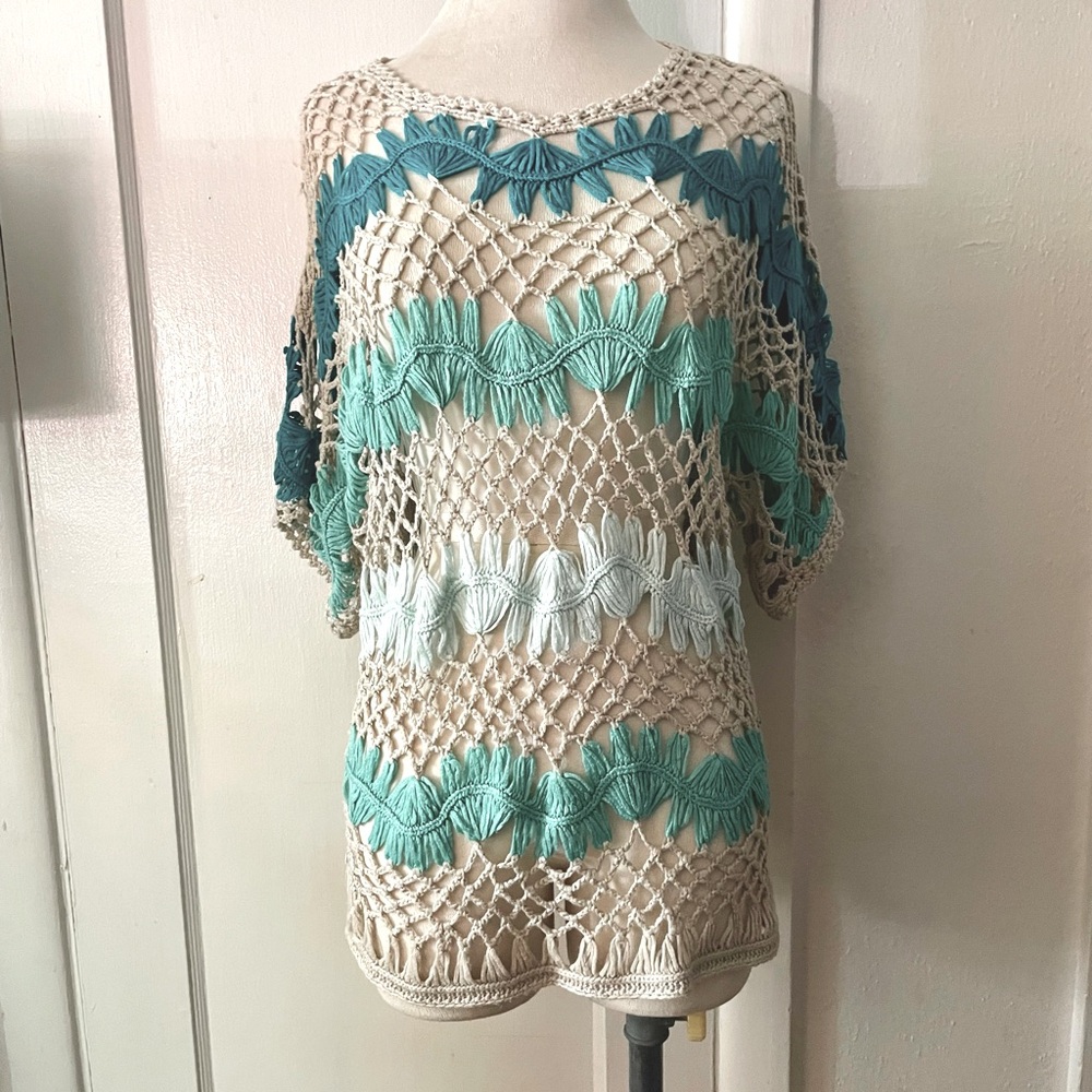 Christopher Banks boho Crochet Open Knit Top /Beach Cover Up Size: Medium